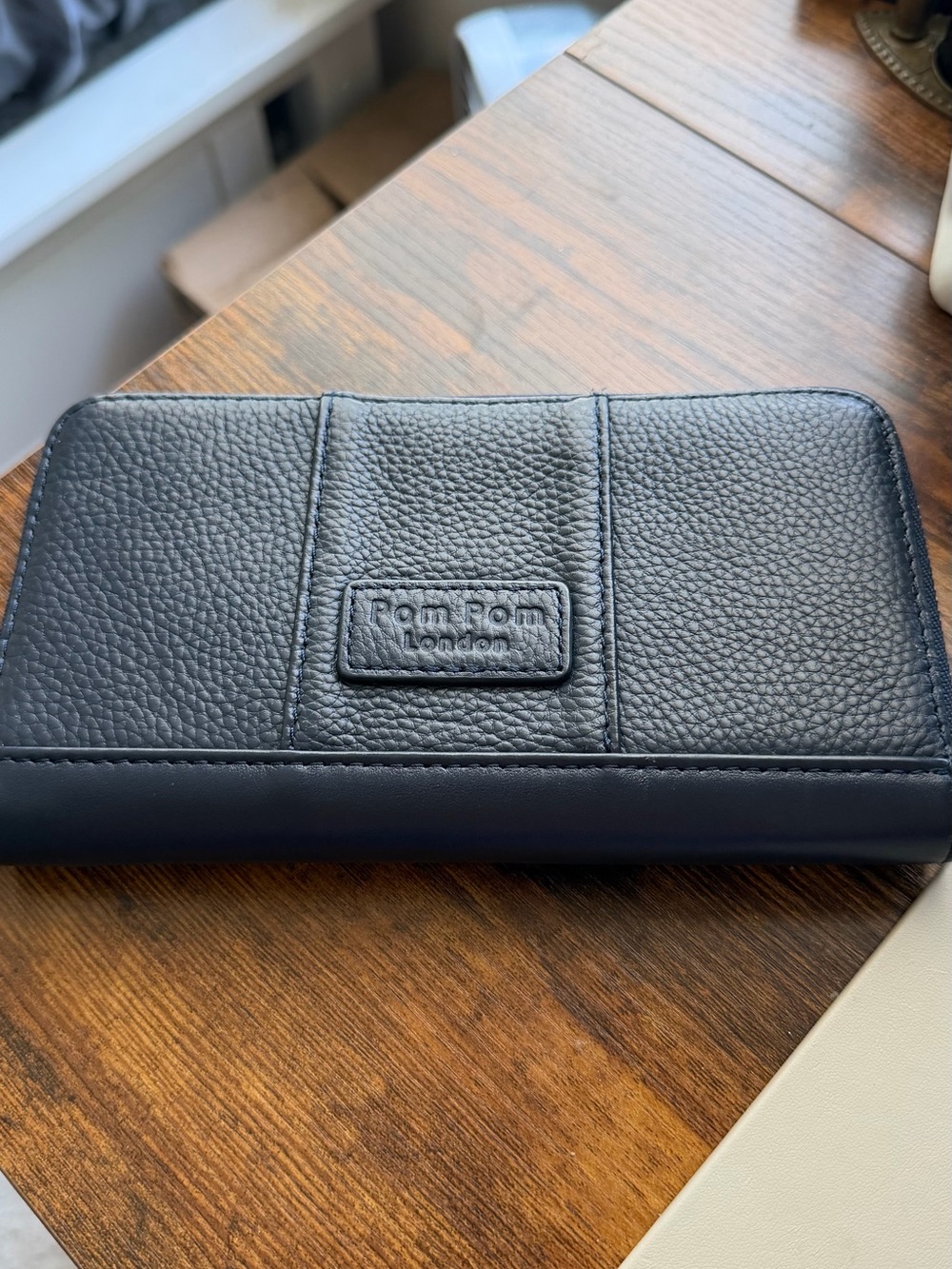 Pom Pom London Dark Blue Leather Zip-Around Wallet